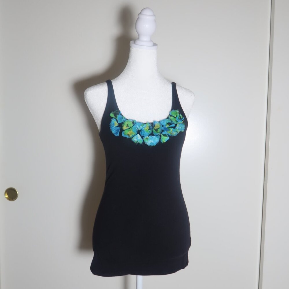 Y2K Black Spaghetti Strap Tank Top with Flowers